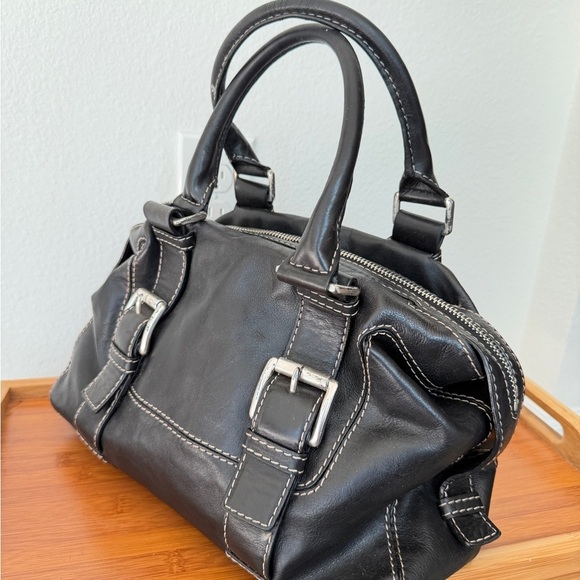 Y2K 90’s Michael Kors Satchel Black Leather Stitched Silver Distressed Bikercore - Picture 12 of 16